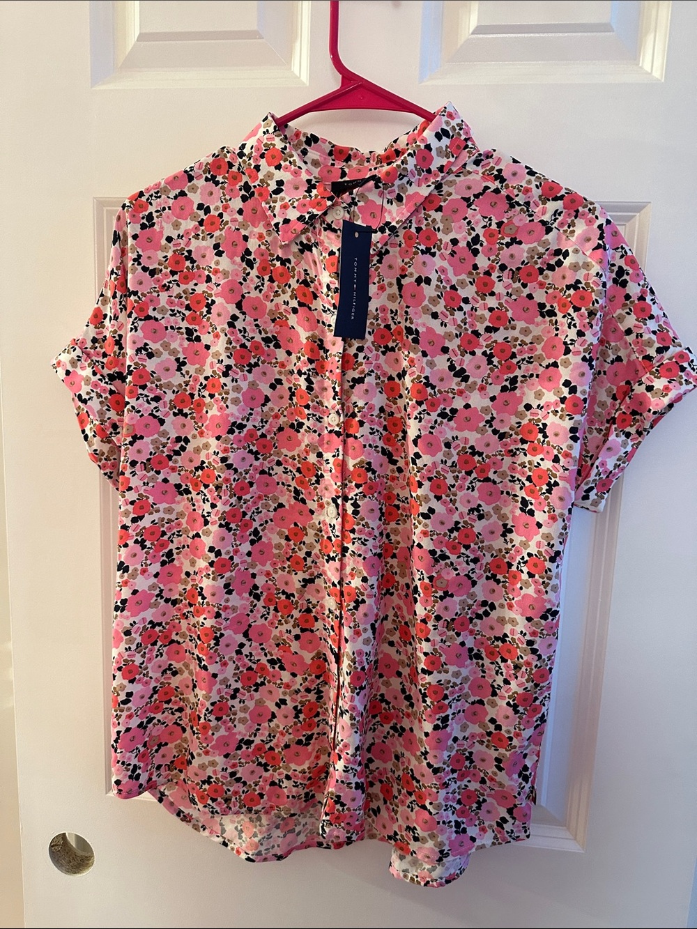 Tommy Hilfiger Pink Floral Short Sleeve Button-Up Top